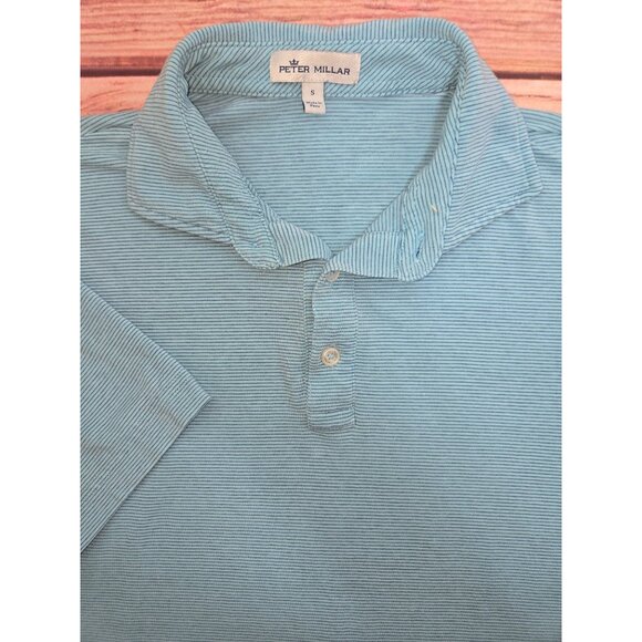 Peter Millar Mens Blue Striped Polo Small Pima Cotton Tencel Blend - Picture 4 of 7